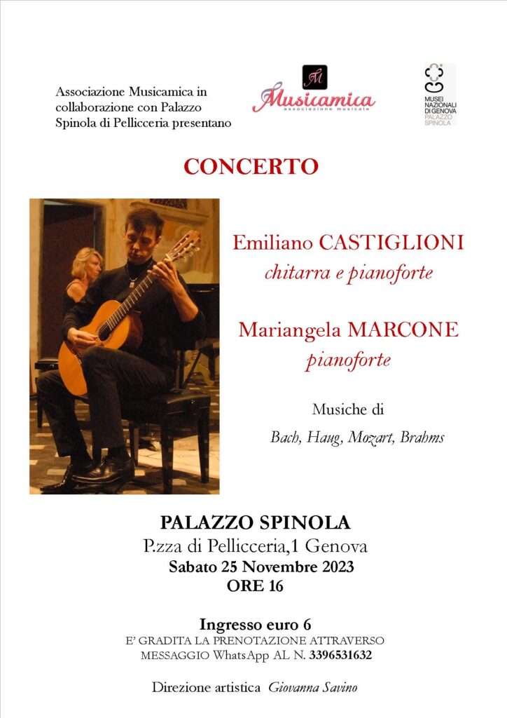 Concerto Emiliano Castiglioni e Mariangela Marcone-25 novembre Palazzo Spinola Genova