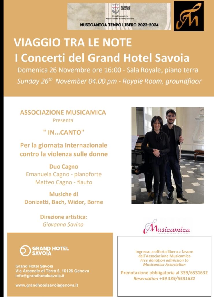 Concerto Duo Cagno-26 novembre Grand Hotel Savoia Genova