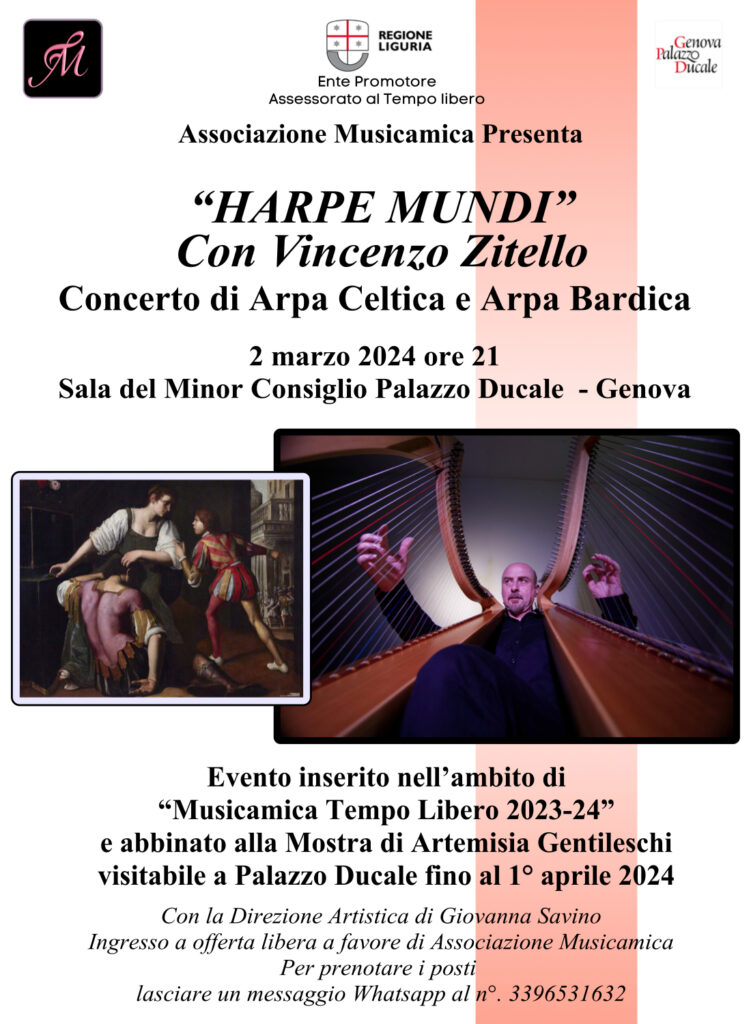 Harpe Mundi con Vincenzo Zitello-2 marzo 2024 a Palazzo Ducale a Genova
