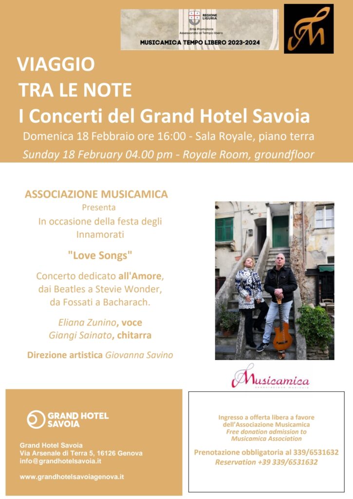 Love Songs 18 febbraio a l Grand Hotel Savoia-Locandina