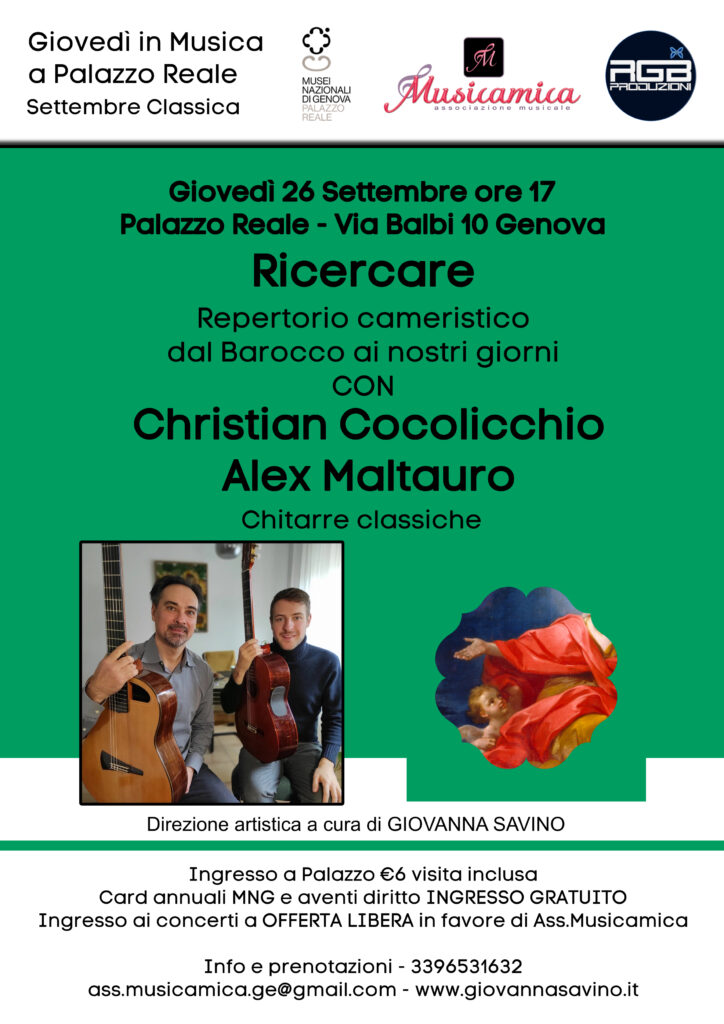 Giovedì 26 settembre-Concerto di Christian Cocolicchio e Alex Maltauro a Palazzo Reale-Locandina