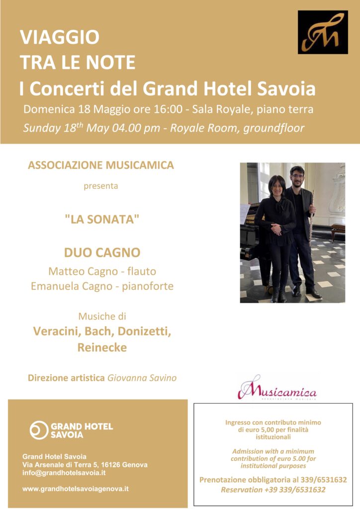 Locandina concerto Duo Cagno 18 maggio 2025 al Grand Hotel Savoia