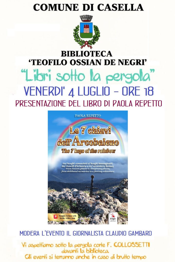 Locandina presentazione libro di Paola Repetto a Casella-4 luglio 2025