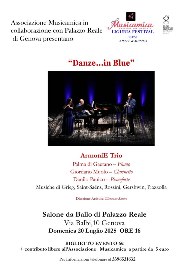 ArmoniE Trio-Locandina concerto 20 luglio 2025 a Palazzo Reale di Genova