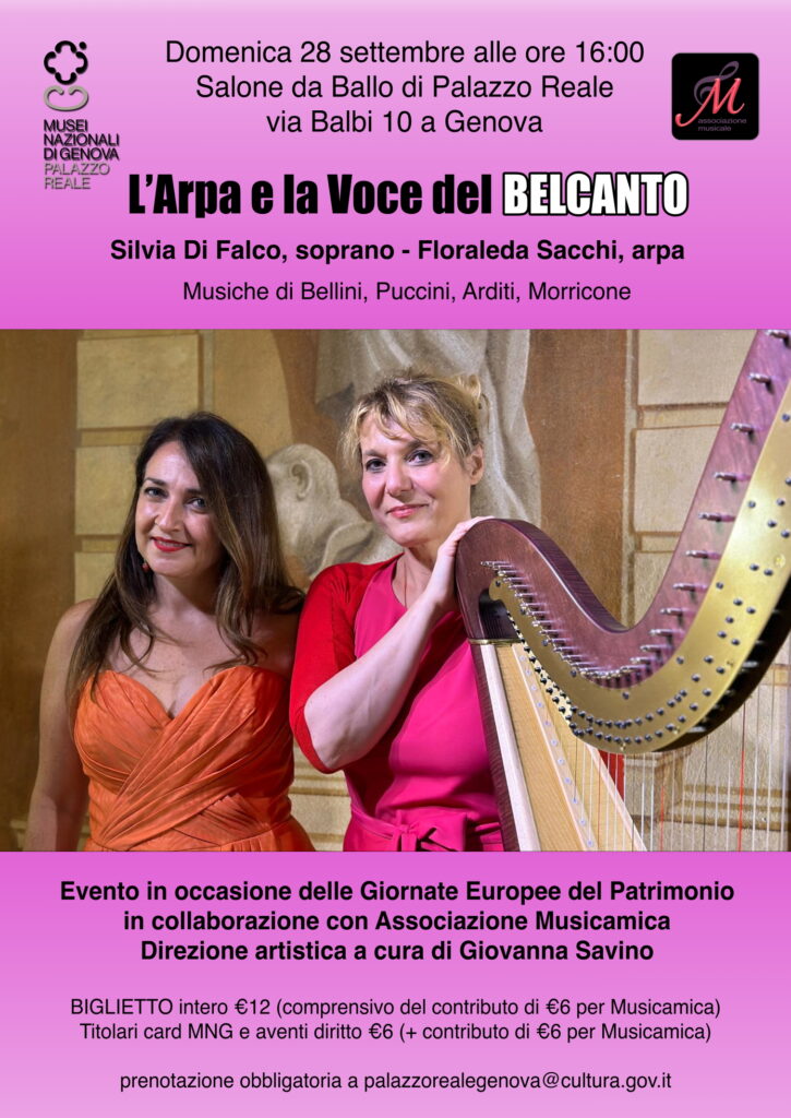 L'arpa e la voce del belcanto-Locandina concerto 28 settembre a Palazzo Reale a Genova