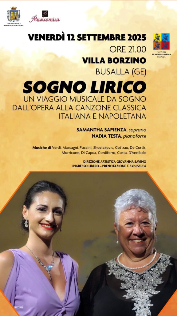 Sogno Lirico con Samantha Sapienza e Nadia Testa-Locandina concerto 12 settembre 2025 a Villa Borzino di Busalla a Genova
