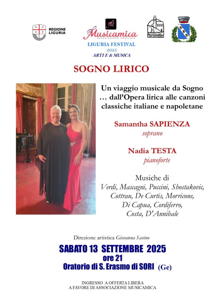 Sogno Lirico con Samantha Sapienza e Nadia Testa-Locandina concerto 13 settembre 2025 all'Oratorio Sant'Erasmo di Sori