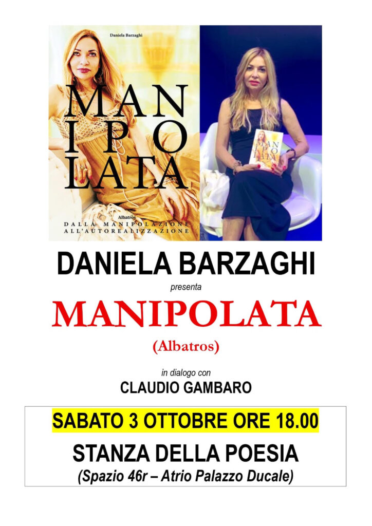 Manipolata-Locandina presentazione libro di Daniela Barzaghi-Palazzo Ducale a Genova il 3 ottobre 2026